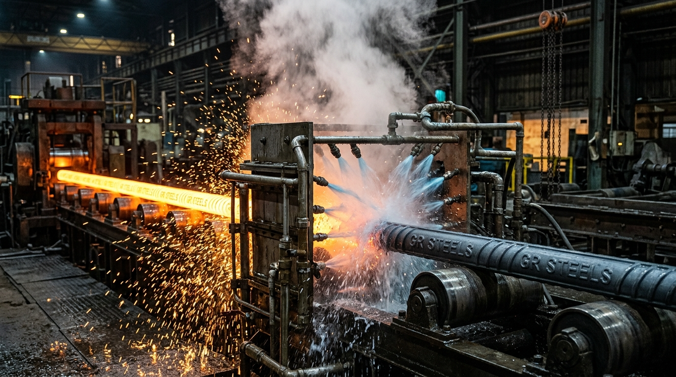 Red-hot TMT bar in production